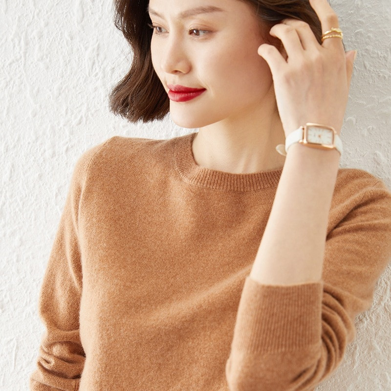 Φθινοπωρινό χειμωνιάτικο γυναικείο πουλόβερ με λαιμόκοψη μασίφ πουλόβερ από κασμίρ με μακρυμάνικο πουκάμισο με μακρυμάνικο κάζουαλ Basic pull Femme