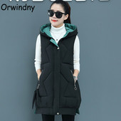 Orwindny S-3XL Jesenski podstavljeni prsluk bez rukava Ženski dugi ženski zimski prsluk Jakna s kapuljačom Zeleni topli ženski prsluk u 9 boja