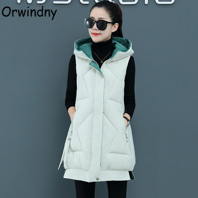 Orwindny S-3XL Jesenski podstavljeni prsluk bez rukava Ženski dugi ženski zimski prsluk Jakna s kapuljačom Zeleni topli ženski prsluk u 9 boja