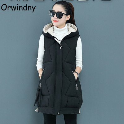 Orwindny S-3XL Jesenski podstavljeni prsluk bez rukava Ženski dugi ženski zimski prsluk Jakna s kapuljačom Zeleni topli ženski prsluk u 9 boja