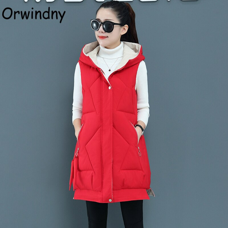 Orwindny S-3XL Jesenski podstavljeni prsluk bez rukava Ženski dugi ženski zimski prsluk Jakna s kapuljačom Zeleni topli ženski prsluk u 9 boja