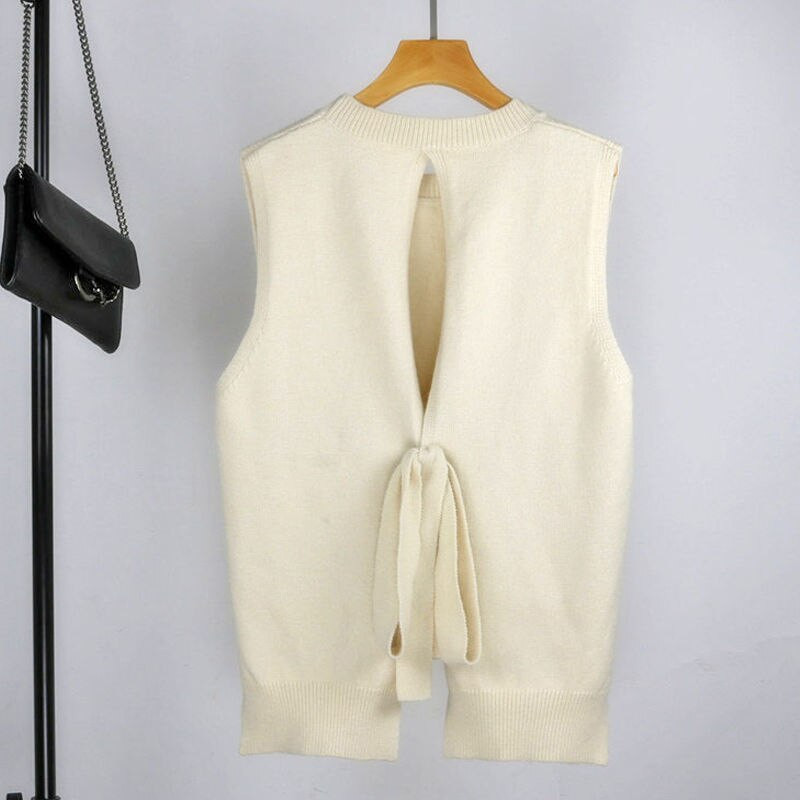 Sieviešu jaka Veste Sieviešu trikotāžas, brīvi šķeltas vilnas džemperis pavasara un rudens apaļa kakla džemperis bez piedurknēm Veste Chaleco Mujer