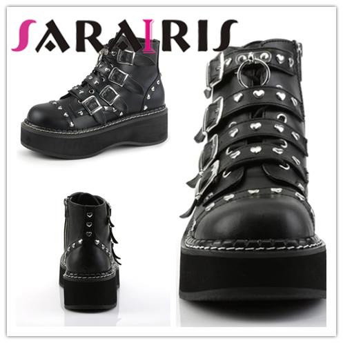 SaraIris, potpuno nove ženske ulične čizme, kopča, patentni zatvarač, ukras u obliku srca, platforma, ženske čizme, INS ležerne punk gotičke cipele