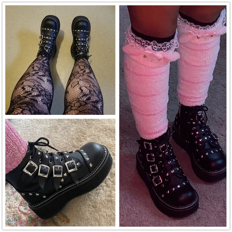 SaraIris, potpuno nove ženske ulične čizme, kopča, patentni zatvarač, ukras u obliku srca, platforma, ženske čizme, INS ležerne punk gotičke cipele