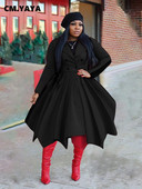 CM.YAYA Zimska klasična nepravilna plisirana suknja s dugim rukavima s dvostrukim gumbima, dugi trenč za žene, mješavine ulične odjeće s otvorenim ovratnikom