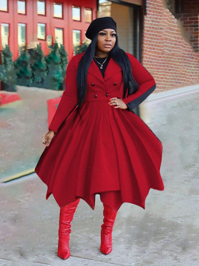 CM.YAYA Zimska klasična nepravilna plisirana suknja s dugim rukavima s dvostrukim gumbima, dugi trenč za žene, mješavine ulične odjeće s otvorenim ovratnikom