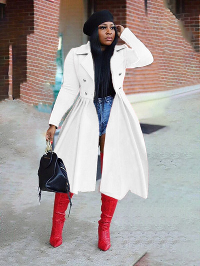 CM.YAYA Zimska klasična nepravilna plisirana suknja s dugim rukavima s dvostrukim gumbima, dugi trenč za žene, mješavine ulične odjeće s otvorenim ovratnikom