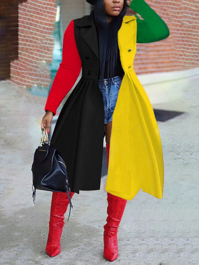 CM.YAYA Zimska klasična nepravilna plisirana suknja s dugim rukavima s dvostrukim gumbima, dugi trenč za žene, mješavine ulične odjeće s otvorenim ovratnikom