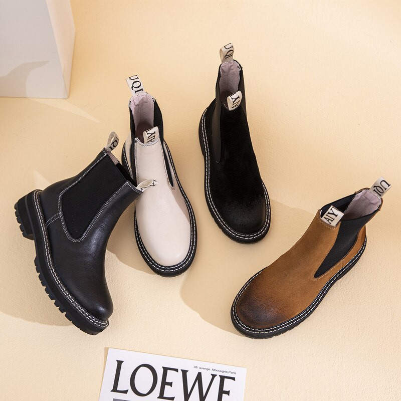 Sieviešu ziemas  zābaki Jauna mode britu stila dāmu Chelsea zābaki liela izmēra 41 42 43 sieviešu puszābaki