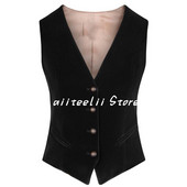 Γυναικείο κοστούμι γιλέκο Velvet V λαιμόκοψη με 4 κουμπιά Αμάνικο σακάκι Slim Fit Γιλέκο Επίσημο Γιλέκο