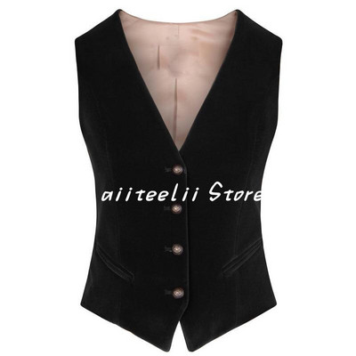 Γυναικείο κοστούμι γιλέκο Velvet V λαιμόκοψη με 4 κουμπιά Αμάνικο σακάκι Slim Fit Γιλέκο Επίσημο Γιλέκο