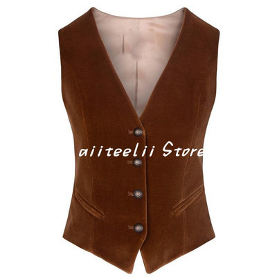 Γυναικείο κοστούμι γιλέκο Velvet V λαιμόκοψη με 4 κουμπιά Αμάνικο σακάκι Slim Fit Γιλέκο Επίσημο Γιλέκο