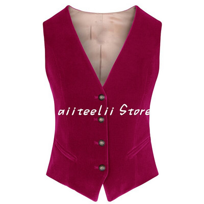 Γυναικείο κοστούμι γιλέκο Velvet V λαιμόκοψη με 4 κουμπιά Αμάνικο σακάκι Slim Fit Γιλέκο Επίσημο Γιλέκο