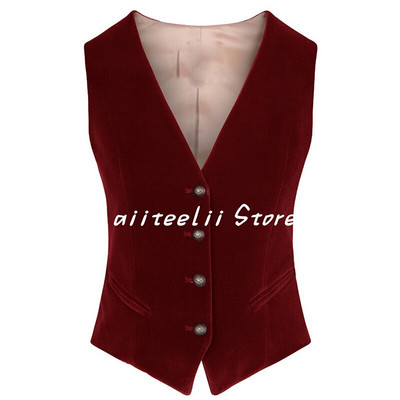 Γυναικείο κοστούμι γιλέκο Velvet V λαιμόκοψη με 4 κουμπιά Αμάνικο σακάκι Slim Fit Γιλέκο Επίσημο Γιλέκο