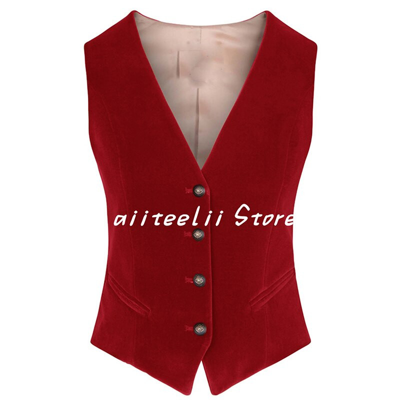 Γυναικείο κοστούμι γιλέκο Velvet V λαιμόκοψη με 4 κουμπιά Αμάνικο σακάκι Slim Fit Γιλέκο Επίσημο Γιλέκο