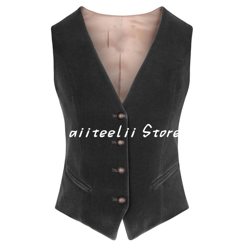 Γυναικείο κοστούμι γιλέκο Velvet V λαιμόκοψη με 4 κουμπιά Αμάνικο σακάκι Slim Fit Γιλέκο Επίσημο Γιλέκο