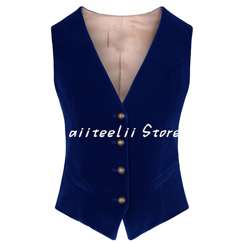 Γυναικείο κοστούμι γιλέκο Velvet V λαιμόκοψη με 4 κουμπιά Αμάνικο σακάκι Slim Fit Γιλέκο Επίσημο Γιλέκο