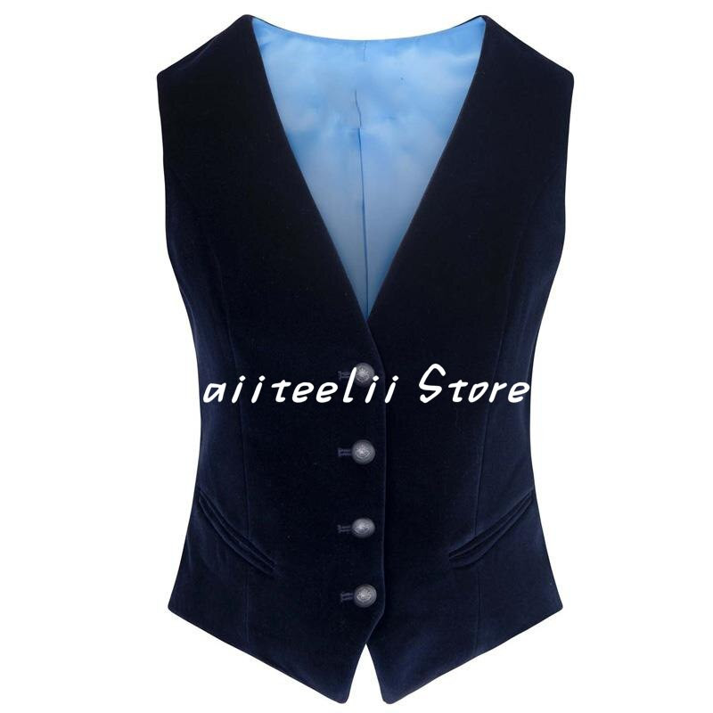 Γυναικείο κοστούμι γιλέκο Velvet V λαιμόκοψη με 4 κουμπιά Αμάνικο σακάκι Slim Fit Γιλέκο Επίσημο Γιλέκο