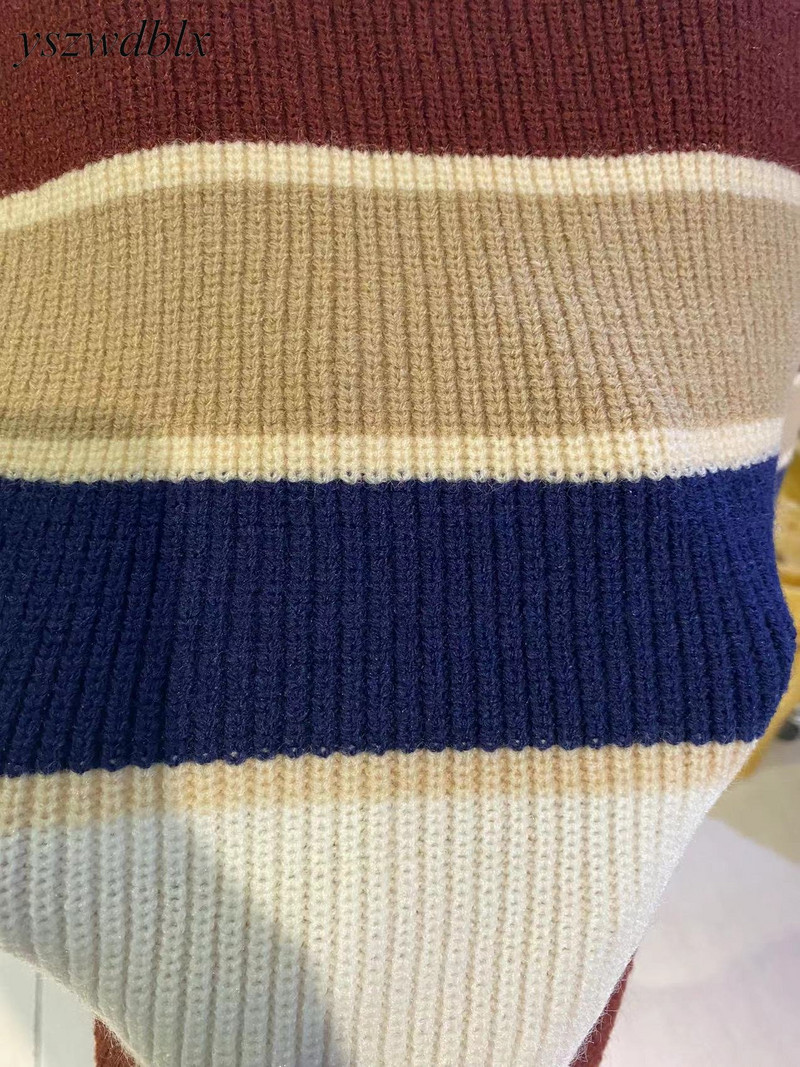 YSZWDBLX Női pulóver őszi téli O-nyakú csíkos pulóverek koreai divatos teljes ujjú bő pulóver, kötött, túlméretezett pulóverek