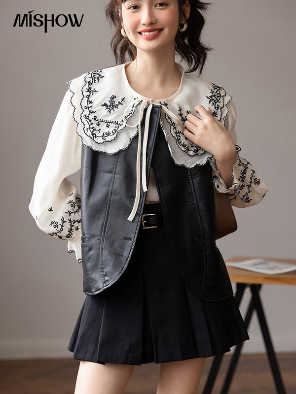 MISHOW Δερμάτινα Γιλέκα Γυναικεία Μόδα Φθινόπωρο 2022 Κορεάτικο Χαλαρό Μασίφ Αμάνικο Μπουφάν Γυναικείο Γυναικείο Παλτό MXB44W0493