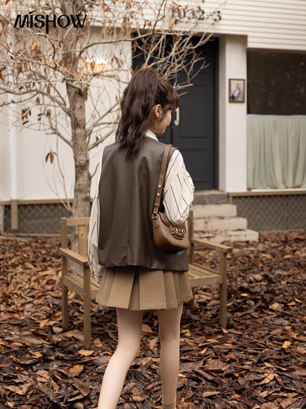 MISHOW Δερμάτινα Γιλέκα Γυναικεία Μόδα Φθινόπωρο 2022 Κορεάτικο Χαλαρό Μασίφ Αμάνικο Μπουφάν Γυναικείο Γυναικείο Παλτό MXB44W0493