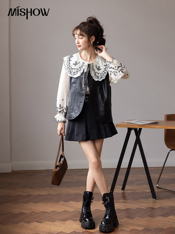 MISHOW Δερμάτινα Γιλέκα Γυναικεία Μόδα Φθινόπωρο 2022 Κορεάτικο Χαλαρό Μασίφ Αμάνικο Μπουφάν Γυναικείο Γυναικείο Παλτό MXB44W0493