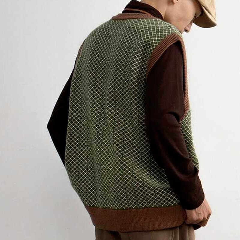 Prsluci Ženski S-3XL Pleteni prsluci Modni zeleni Ležerni Elegantna gornja odjeća Preppy Retro jednokopni dizajn s V-izrezom, padajući dodaci