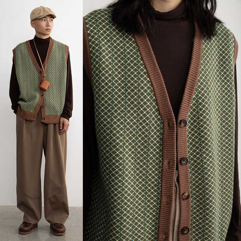 Prsluci Ženski S-3XL Pleteni prsluci Modni zeleni Ležerni Elegantna gornja odjeća Preppy Retro jednokopni dizajn s V-izrezom, padajući dodaci