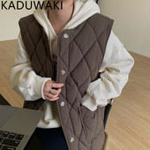 Φθινόπωρο Χειμώνας 2022 O λαιμός χαλαρό, βαμβακερό γιλέκο κορεατικό απλό vintage ανοιχτόχρωμο πουπουλένιο ζεστό γιλέκο