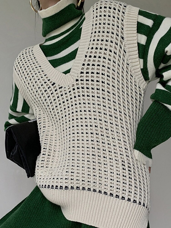 Γυναικείο πουλόβερ με ριγέ ζιβάγκο με σπαστό μακρύ μανίκι με φαρδιά μανίκια, γυναικεία πουλόβερ 2022 Casual πουλόβερ