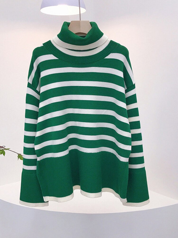 Γυναικείο πουλόβερ με ριγέ ζιβάγκο με σπαστό μακρύ μανίκι με φαρδιά μανίκια, γυναικεία πουλόβερ 2022 Casual πουλόβερ