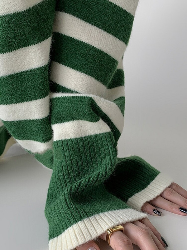 Γυναικείο πουλόβερ με ριγέ ζιβάγκο με σπαστό μακρύ μανίκι με φαρδιά μανίκια, γυναικεία πουλόβερ 2022 Casual πουλόβερ