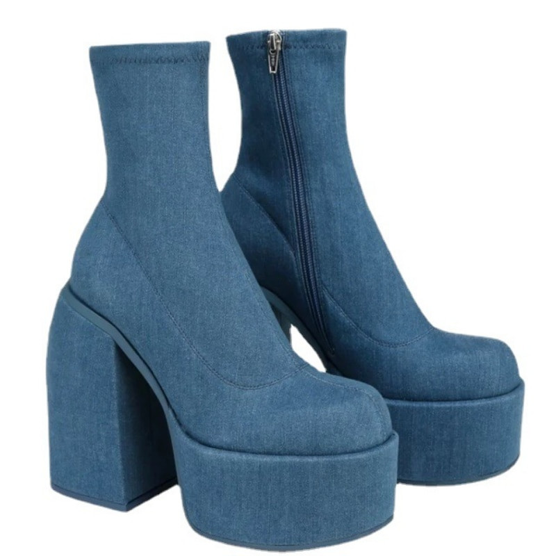 Punk Stils Rudens Ziemas Sieviešu zābaki Augsti Papēži Melni Biezi Platformas Zābaki Ceļgaliem Augsti Zābaki Sieviešu Botas Femininas