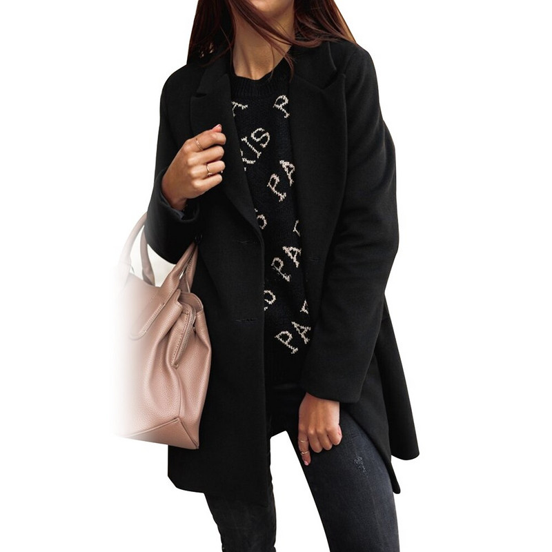 Sieviešu mētelis 2021. gada rudens ziemas mode, plats atloks virsdrēbju pogas, silta gara jaka Eleganta vējjaka