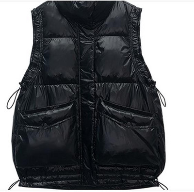 Ženski ultra lagani bijeli prsluk s pačjim puhom, samostojećim ovratnikom, donji prsluk bez rukava s uzicom, ženska kratka pufer jakna jesen-zima