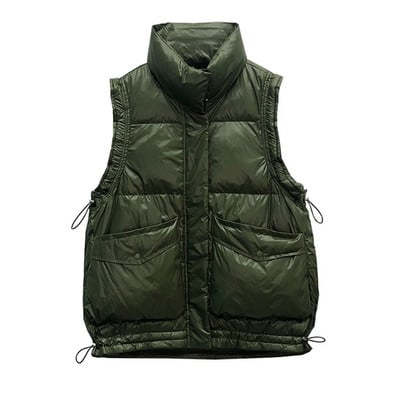 Ženski ultra lagani bijeli prsluk s pačjim puhom, samostojećim ovratnikom, donji prsluk bez rukava s uzicom, ženska kratka pufer jakna jesen-zima