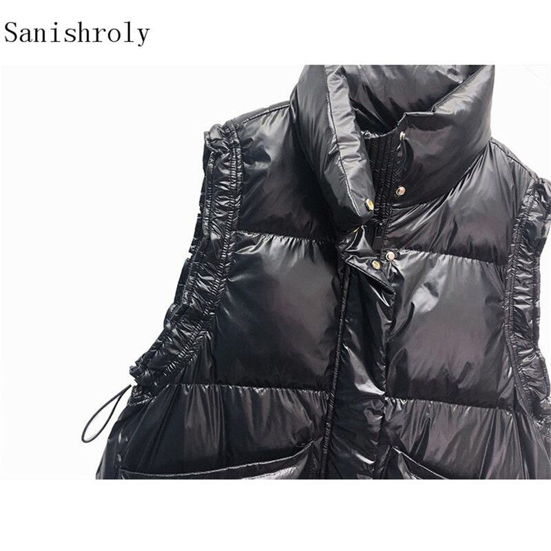 Ženski ultra lagani bijeli prsluk s pačjim puhom, samostojećim ovratnikom, donji prsluk bez rukava s uzicom, ženska kratka pufer jakna jesen-zima