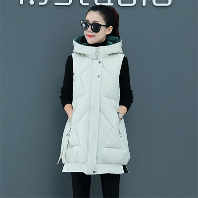 Sieviešu ziemas jauna veste, 2022. gada korejiešu sieviešu augšējais veste ar brīvu kapuci, balts pīļu dūnu siltais vestes mētelis F056