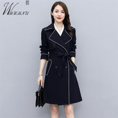 Augstas kvalitātes vidēja garuma melns mētelis Biroja mētelis sieviešu jostas vējjaka sievietēm ar dubulto rindu darba jaka Vetement Femme