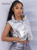 Nadafair Sieviešu Vest Crop Top Jaka Sudraba Y2K Rudens Ziemas Piedurknēm Ikdienas Mētelis 2022 Modes Apģērbi Ielu apģērbi