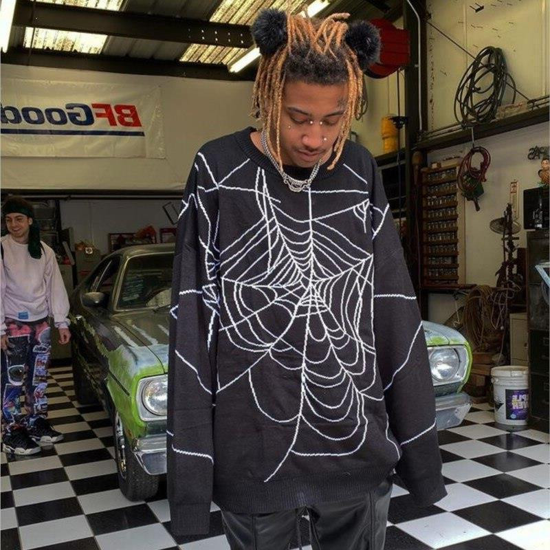 Sieviešu džemperis ar zirnekļa apdruku, rudens un ziema, jaunas tendences, retro gadījuma pāri, džemperis Helovīna gotikas stila lielizmēra džemperis