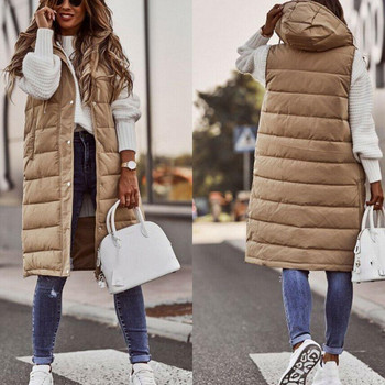 Γυναικείο μακρύ χειμωνιάτικο γιλέκο με κουκούλα και τσέπες ζεστό παλτό με καπιτονέ γιλέκο γυναικείο καπιτονέ παλτό εξωτερικού χώρου