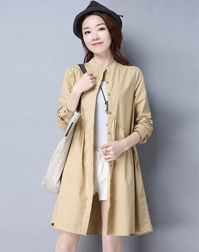 2022. gada jauns plāns mētelis Sieviešu kokvilnas krekls ar garām piedurknēm Virsdrēbes pavasara rudens brīvs vidēja garuma gadījuma vējjakas mētelis