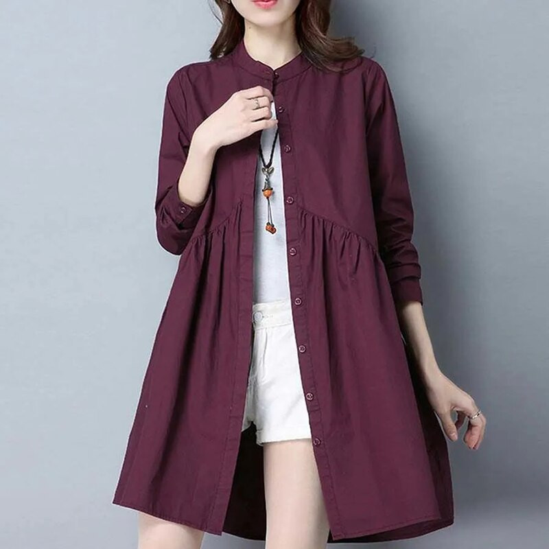 2022. gada jauns plāns mētelis Sieviešu kokvilnas krekls ar garām piedurknēm Virsdrēbes pavasara rudens brīvs vidēja garuma gadījuma vējjakas mētelis