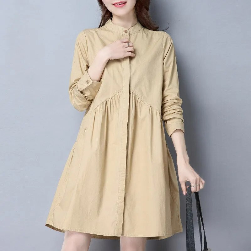 2022. gada jauns plāns mētelis Sieviešu kokvilnas krekls ar garām piedurknēm Virsdrēbes pavasara rudens brīvs vidēja garuma gadījuma vējjakas mētelis