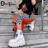 Liela izmēra 35–43 — Jauni sieviešu augstpapēžu zābaki 2021. gada modes zābaki ar rāvējslēdzēju Augstas platformas zābaki Sieviešu ballītes gotikas apavi