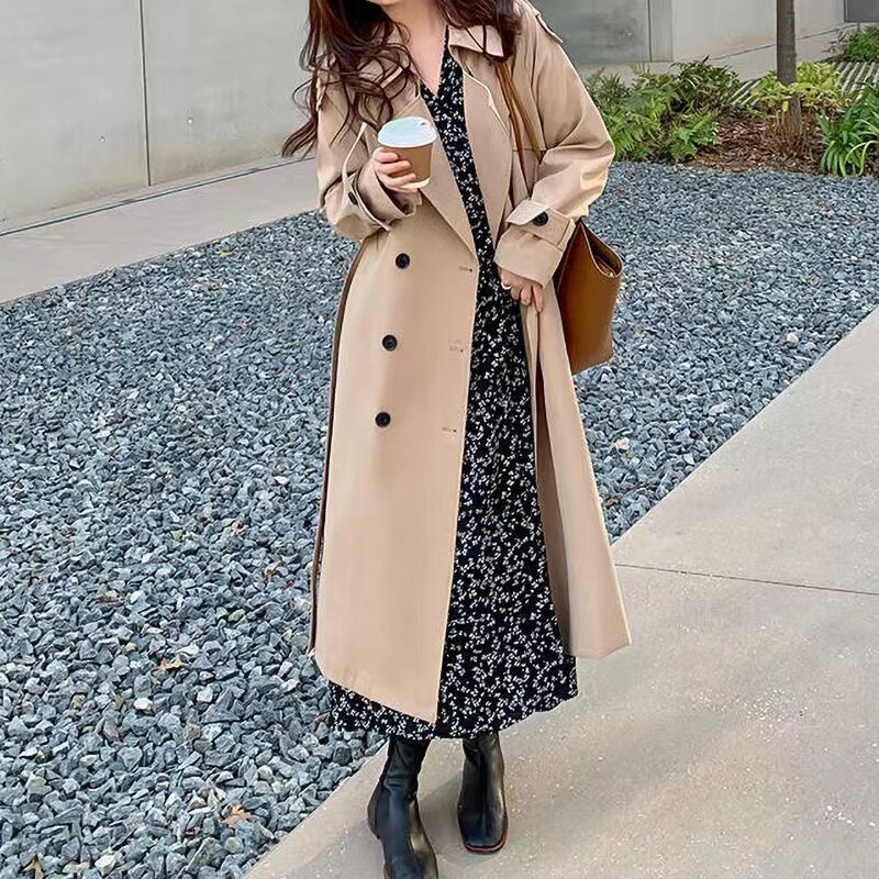 Sieviešu mētelis garais modes korejiešu ielas stila brīvs apmetnis, ikdienas elegants, plāns pavasara sieviešu mētelis 2022. gadā