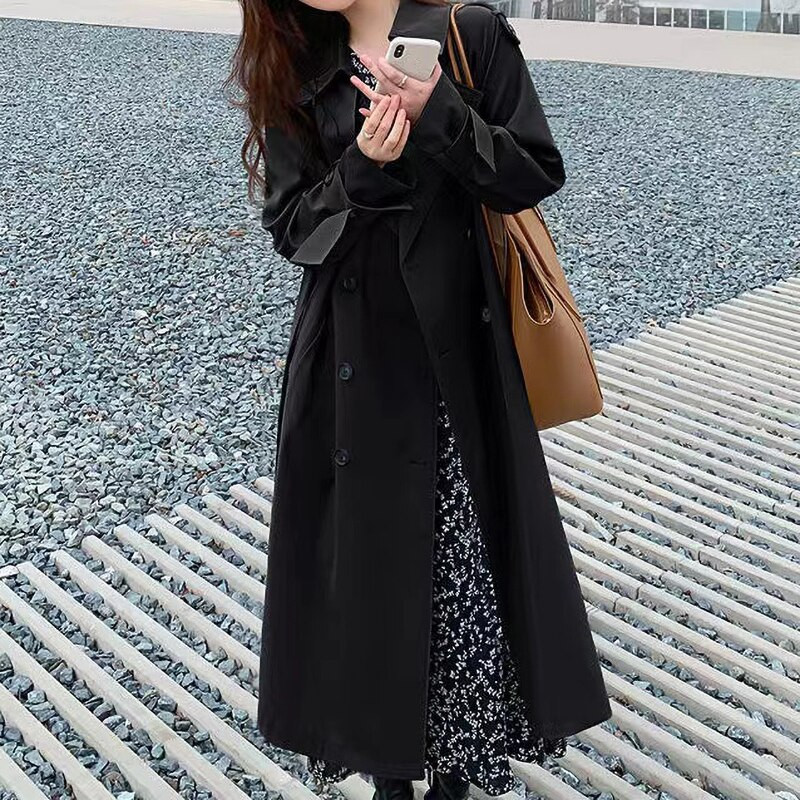 Sieviešu mētelis garais modes korejiešu ielas stila brīvs apmetnis, ikdienas elegants, plāns pavasara sieviešu mētelis 2022. gadā