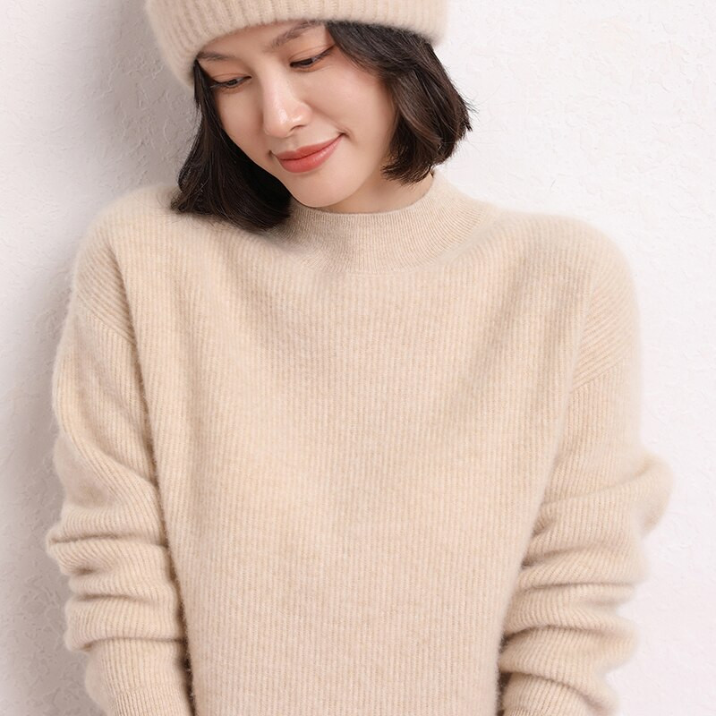 LONGMING Ženski pulover 100% kašmir Visokokvalitetni pulover Ženski vuneni pleteni džemper dugih rukava Jesenski topli mekani džemperi