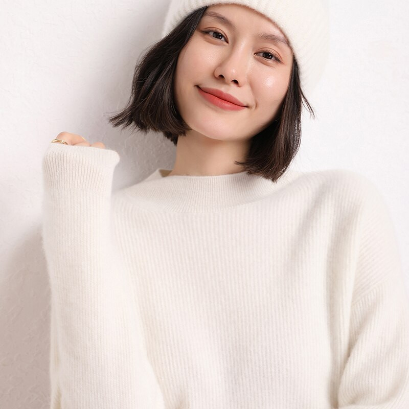 LONGMING Ženski pulover 100% kašmir Visokokvalitetni pulover Ženski vuneni pleteni džemper dugih rukava Jesenski topli mekani džemperi